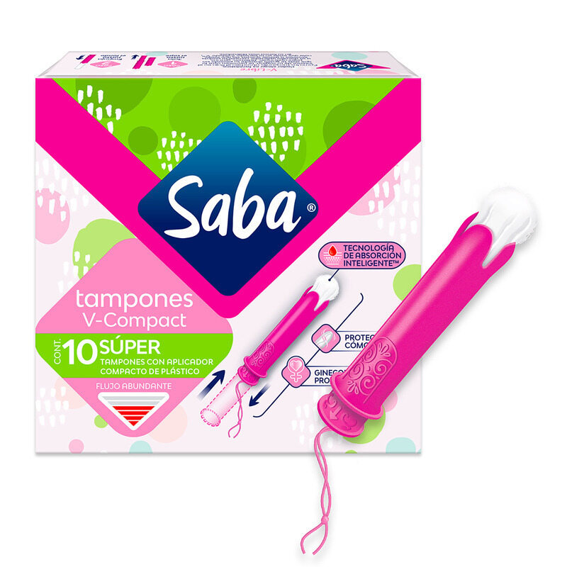 Saba Tampones Super con Aplicador Compacto Flujo Abundante