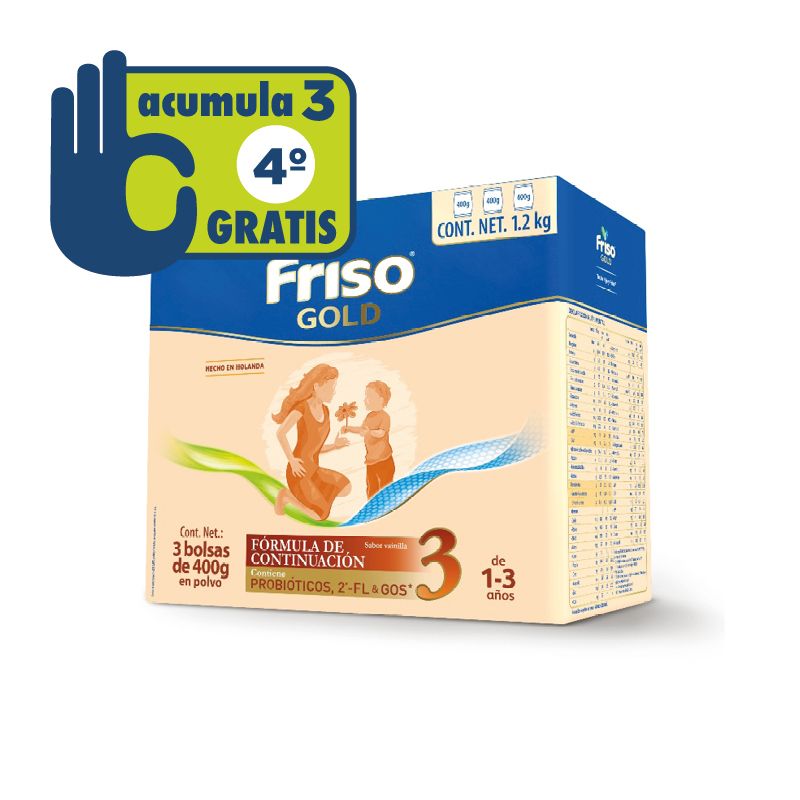 FRISO GOLD 3 FÓRMULA DE CONTINUACIÓN 3 BOLSAS DE 400 GR PARA NIÑOS DE 1 A 3 AÑOS